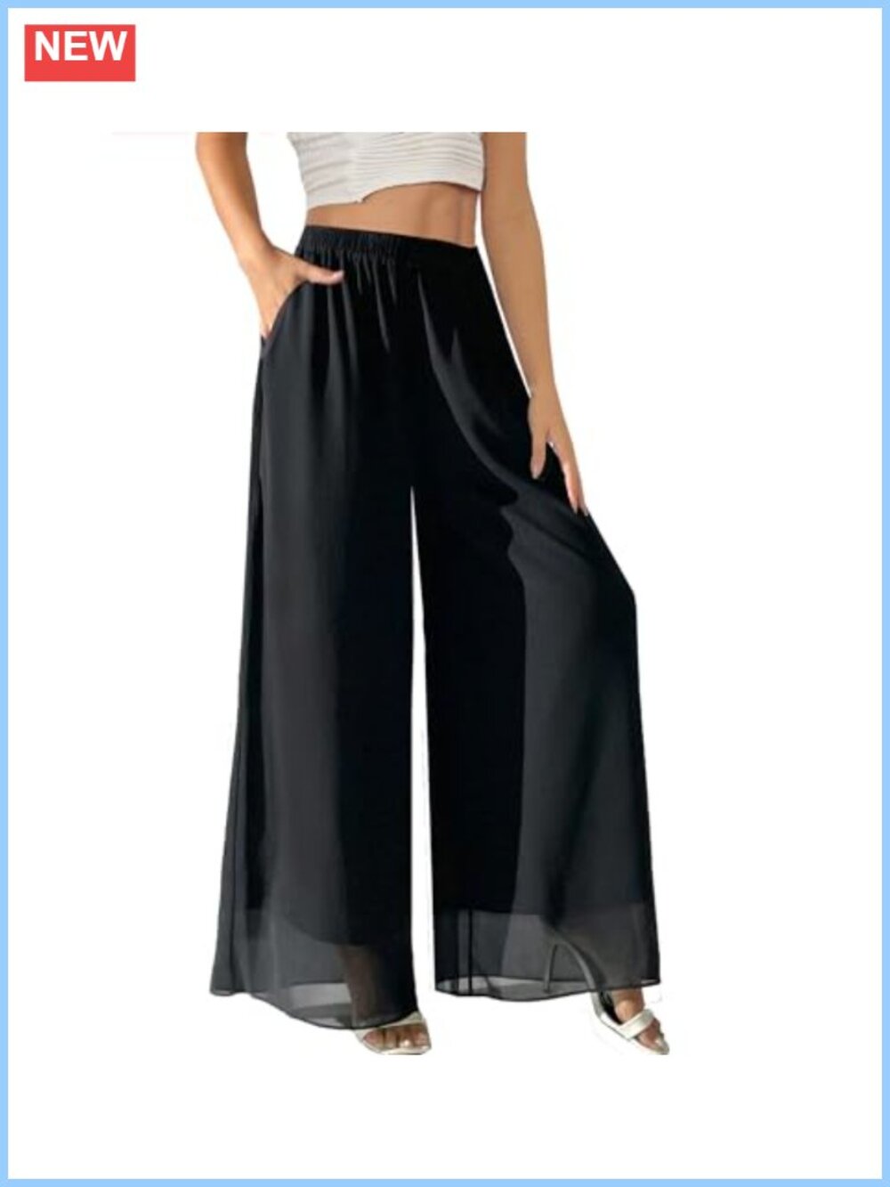 Women's Chiffon Wide Leg Palazzo Pants High Waist Flowy Business Trousers